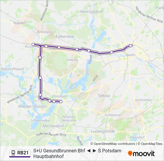 Поезд RB21: карта маршрута