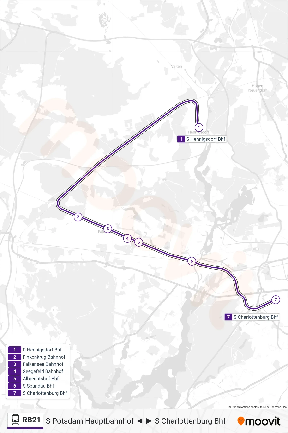 Linie RB21 (Bahn) Richtung S Charlottenburg Bhf: Route und Haltestellen auf der Karte