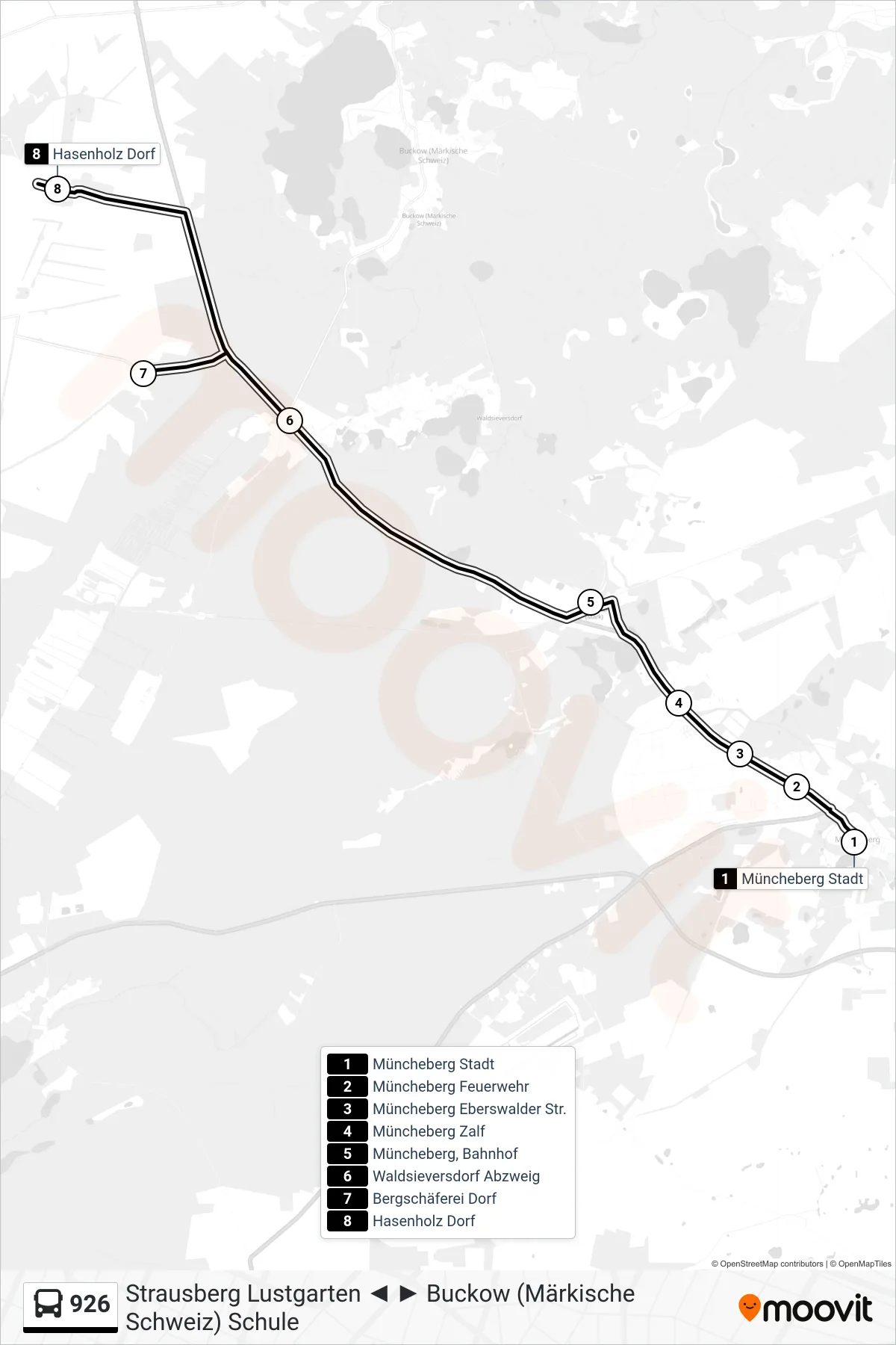Linie 926 (Bus) Richtung Hasenholz Dorf: Route und Haltestellen auf der Karte