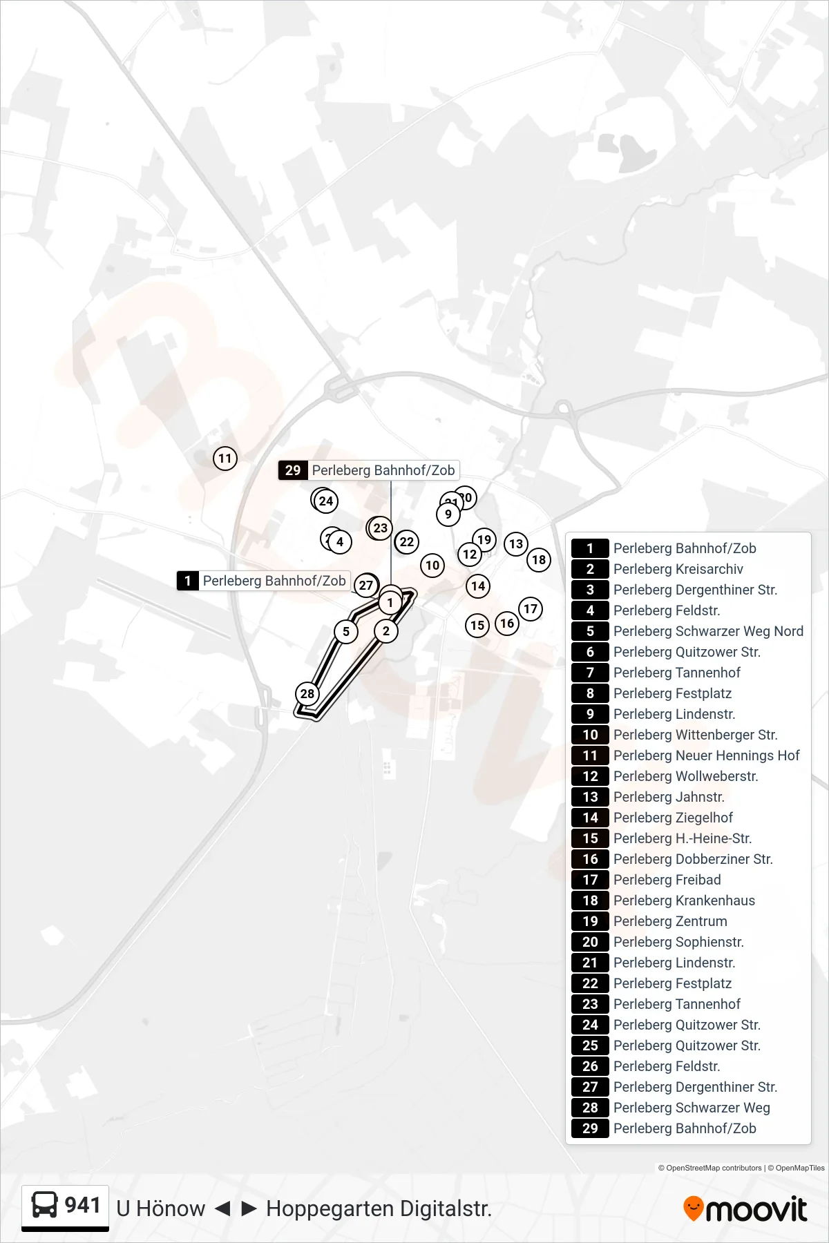 Linie 941 (Bus) Richtung Perleberg Bahnhof/Zob: Route und Haltestellen auf der Karte