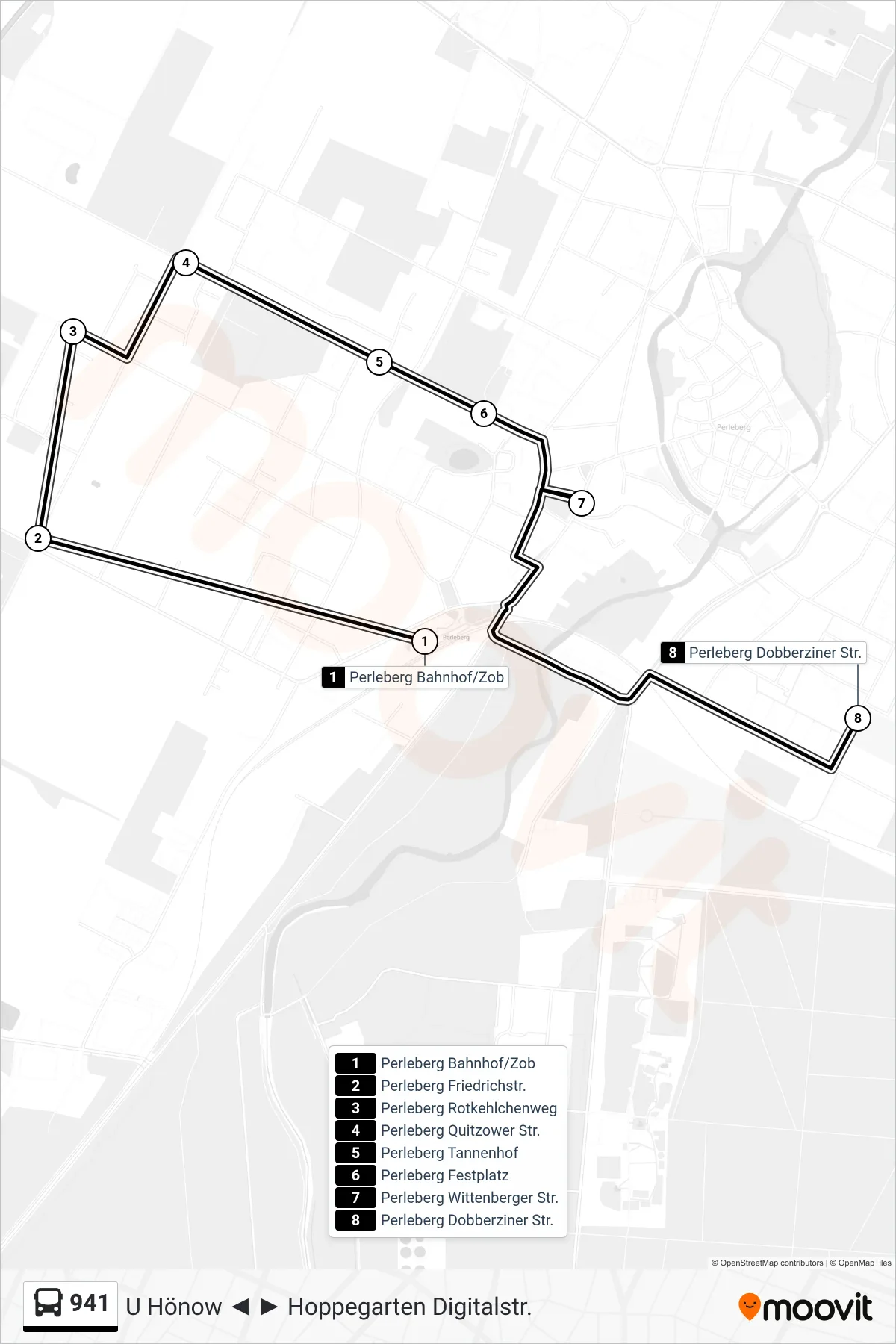 941 bus Line (Perleberg Dobberziner Str.) route and stops on a map