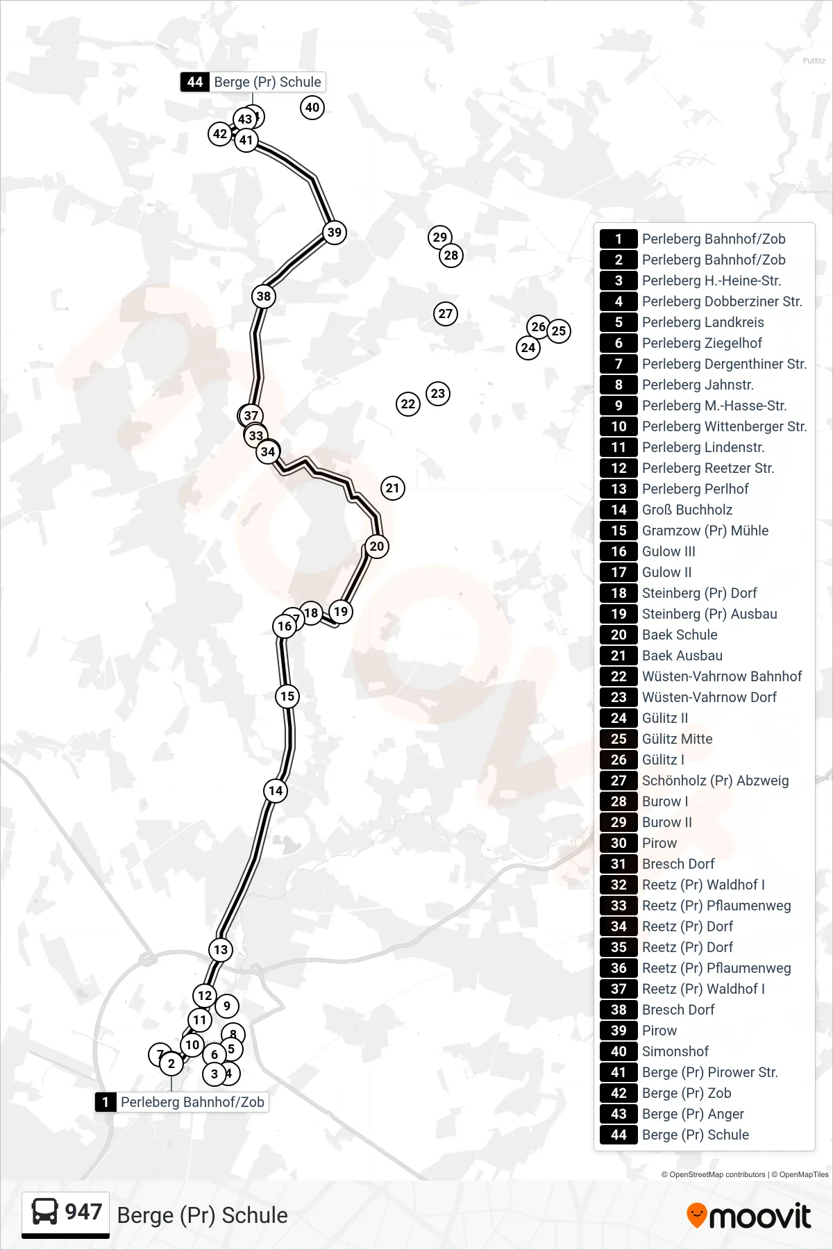 Linie 947 (Bus) Richtung Berge (Pr) Schule: Route und Haltestellen auf der Karte