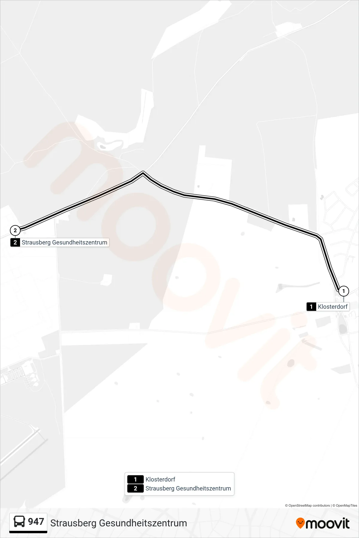 Linie 947 (Bus) Richtung Strausberg Gesundheitszentrum: Route und Haltestellen auf der Karte