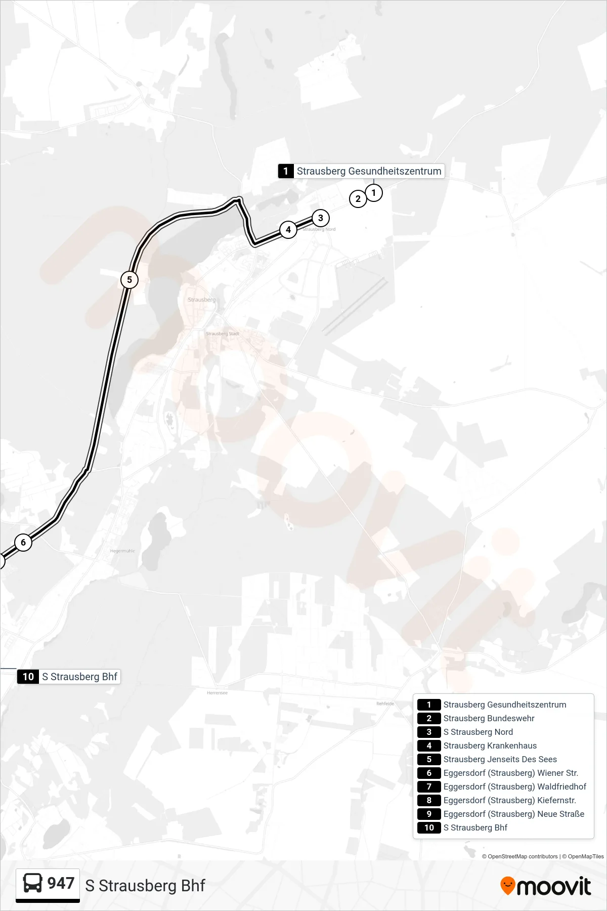 Linie 947 (Bus) Richtung S Strausberg Bhf: Route und Haltestellen auf der Karte