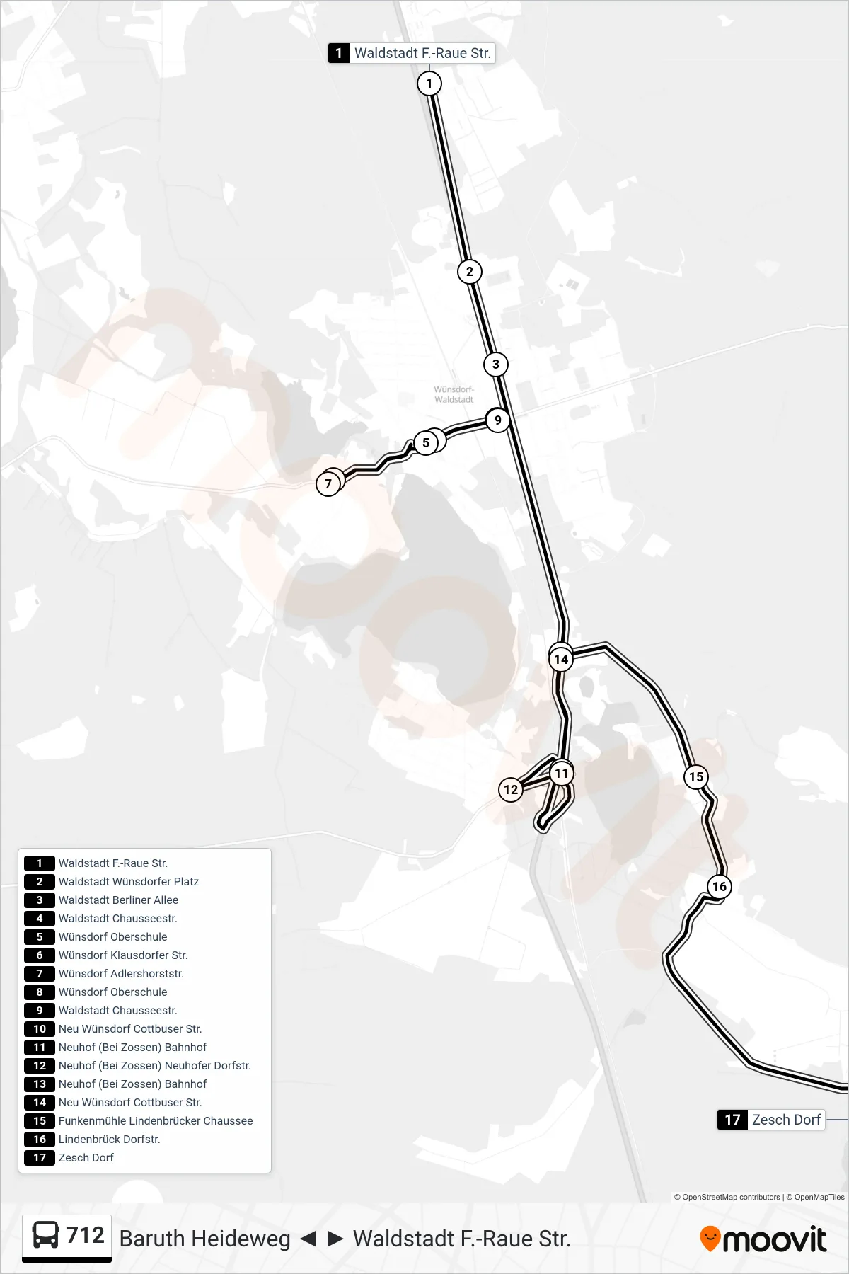 Linie 712 (Bus) Richtung Zesch Dorf: Route und Haltestellen auf der Karte