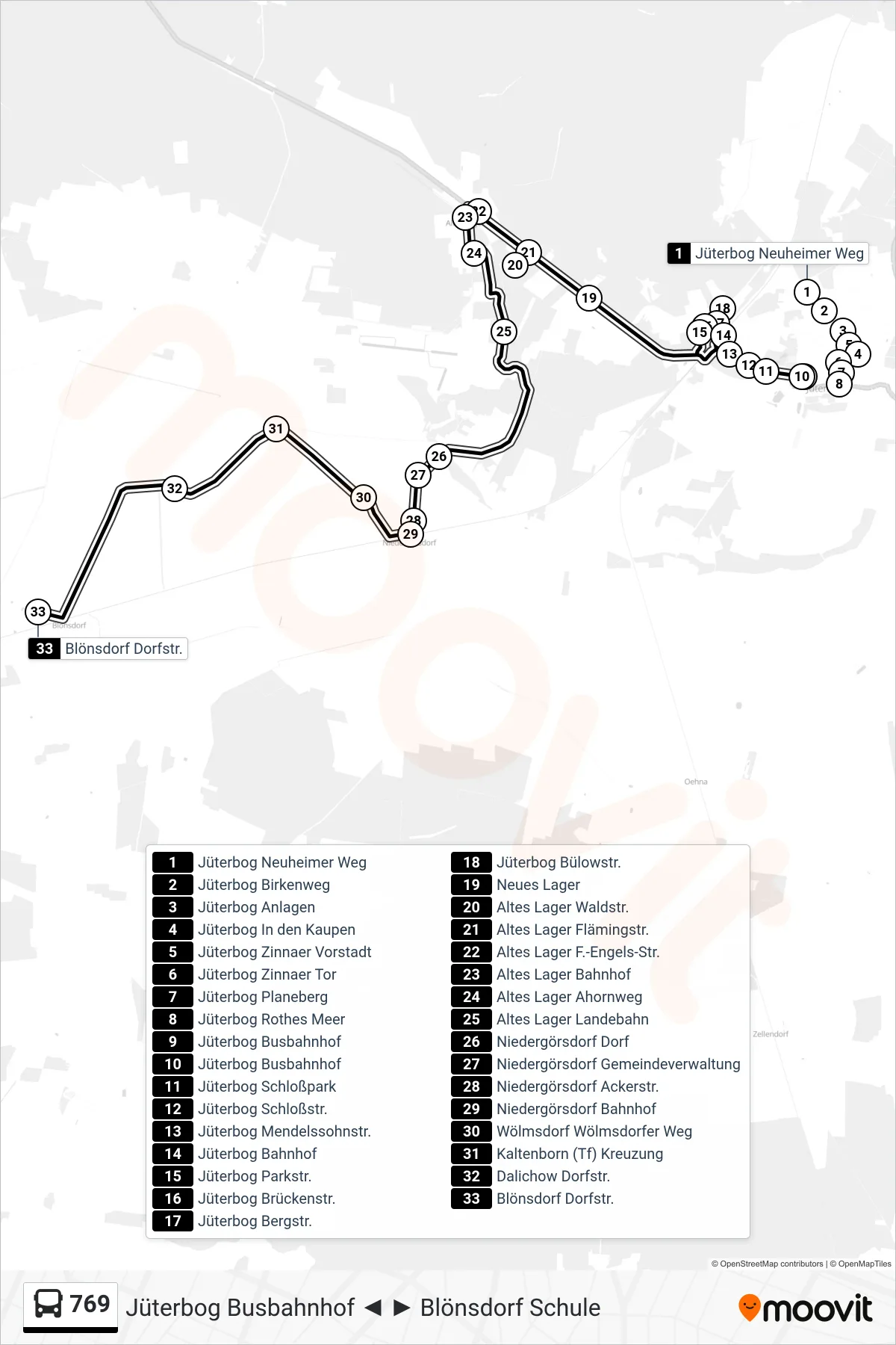 Linie 769 (Bus) Richtung Blönsdorf Dorfstr.: Route und Haltestellen auf der Karte
