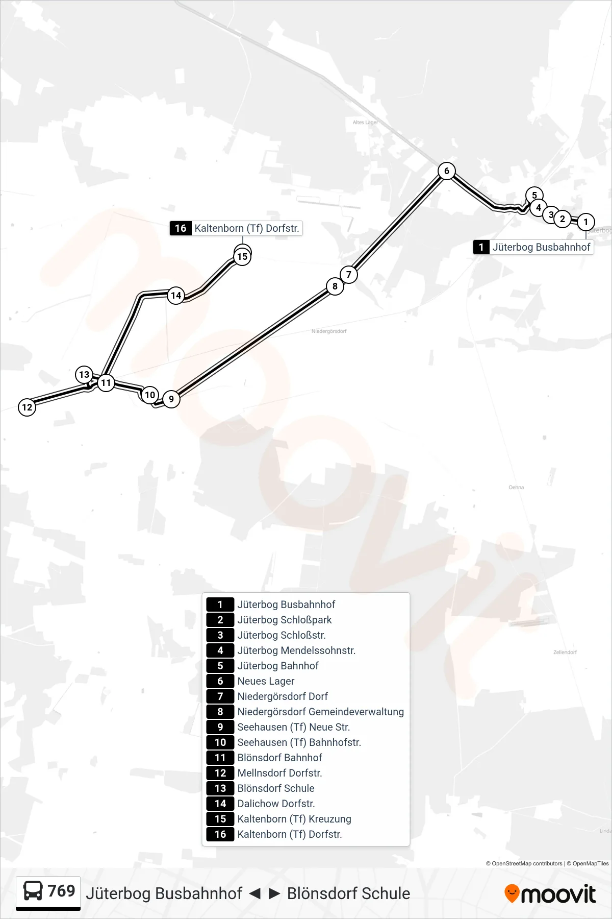 Linie 769 (Bus) Richtung Kaltenborn (Tf) Dorfstr.: Route und Haltestellen auf der Karte