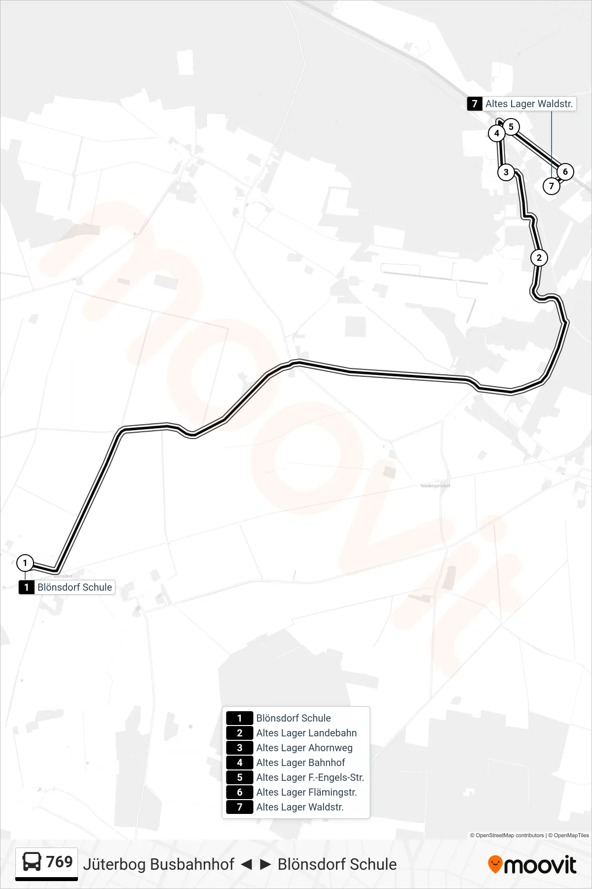 Linie 769 (Bus) Richtung Altes Lager Waldstr.: Route und Haltestellen auf der Karte