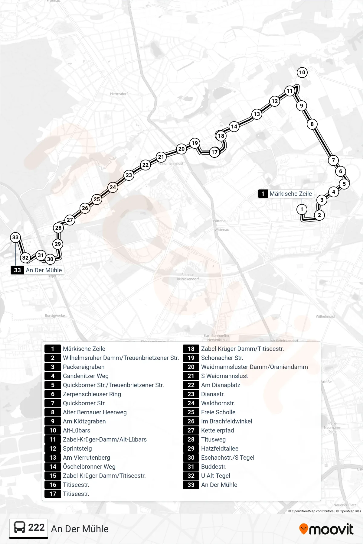 Linie 222 (Bus) Richtung An Der Mühle: Route und Haltestellen auf der Karte