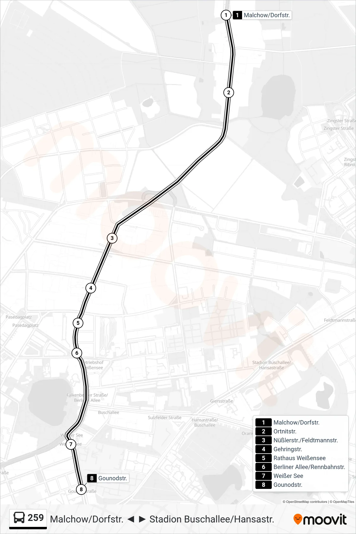 Linie 259 (Bus) Richtung Gounodstr.: Route und Haltestellen auf der Karte
