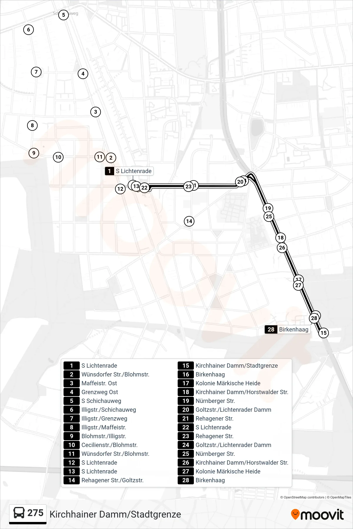 Linie 275 (Bus) Richtung Kirchhainer Damm/Stadtgrenze: Route und Haltestellen auf der Karte
