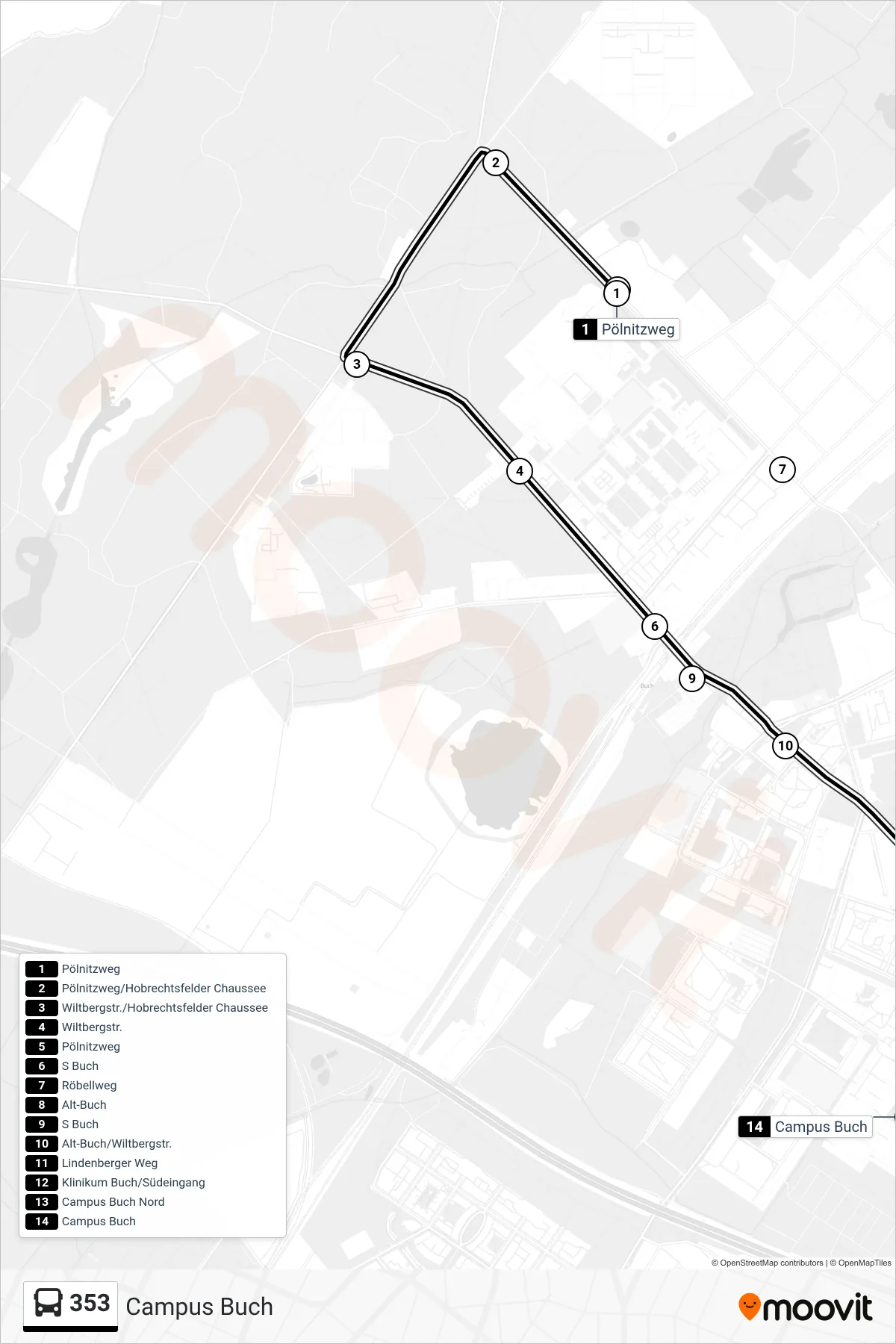 Linie 353 (Bus) Richtung Campus Buch: Route und Haltestellen auf der Karte