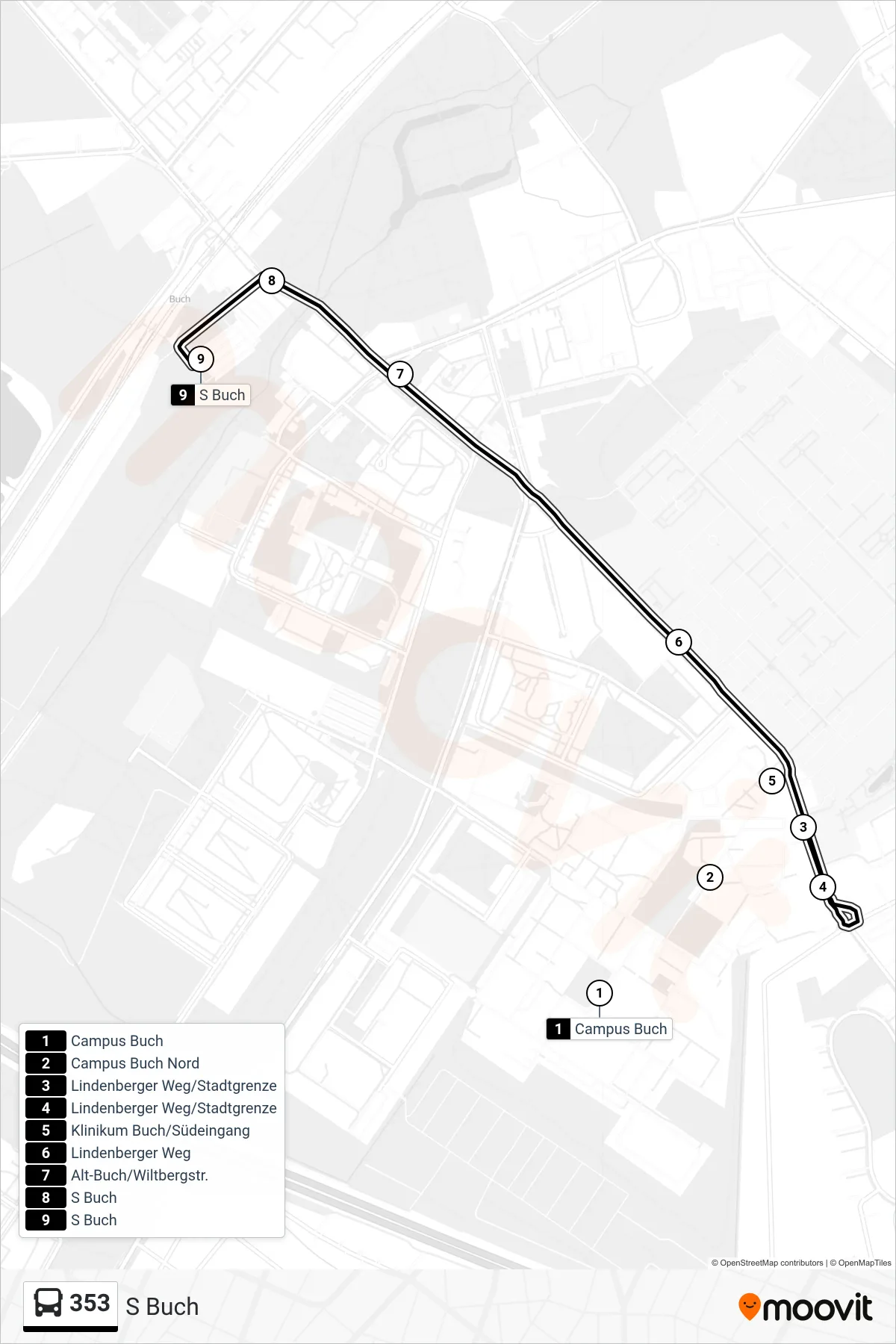 Linie 353 (Bus) Richtung S Buch: Route und Haltestellen auf der Karte