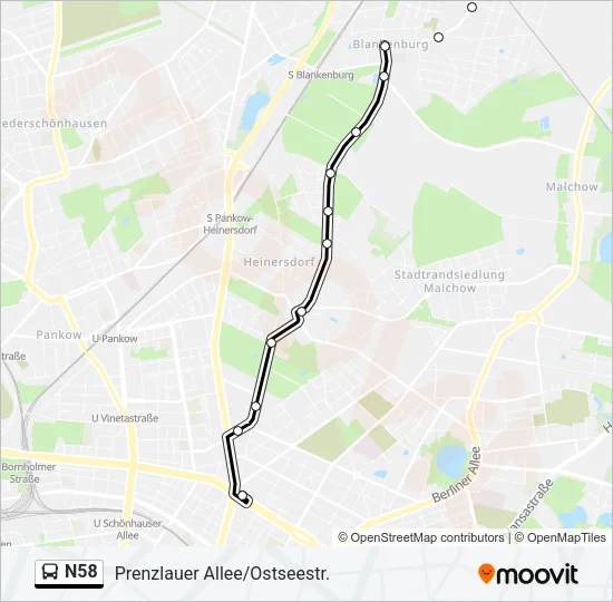 N58 Bus Line Map