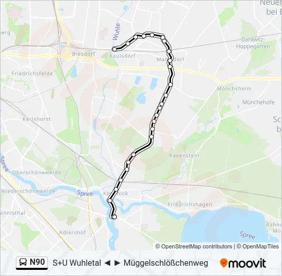N90 Bus Line Map