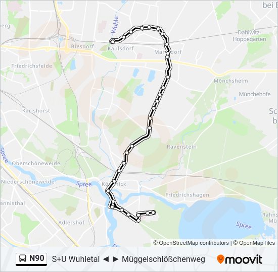 Автобус N90: карта маршрута