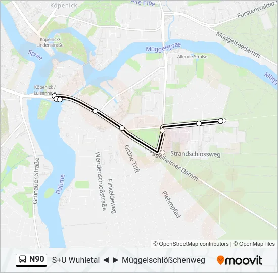 N90 Bus Line Map