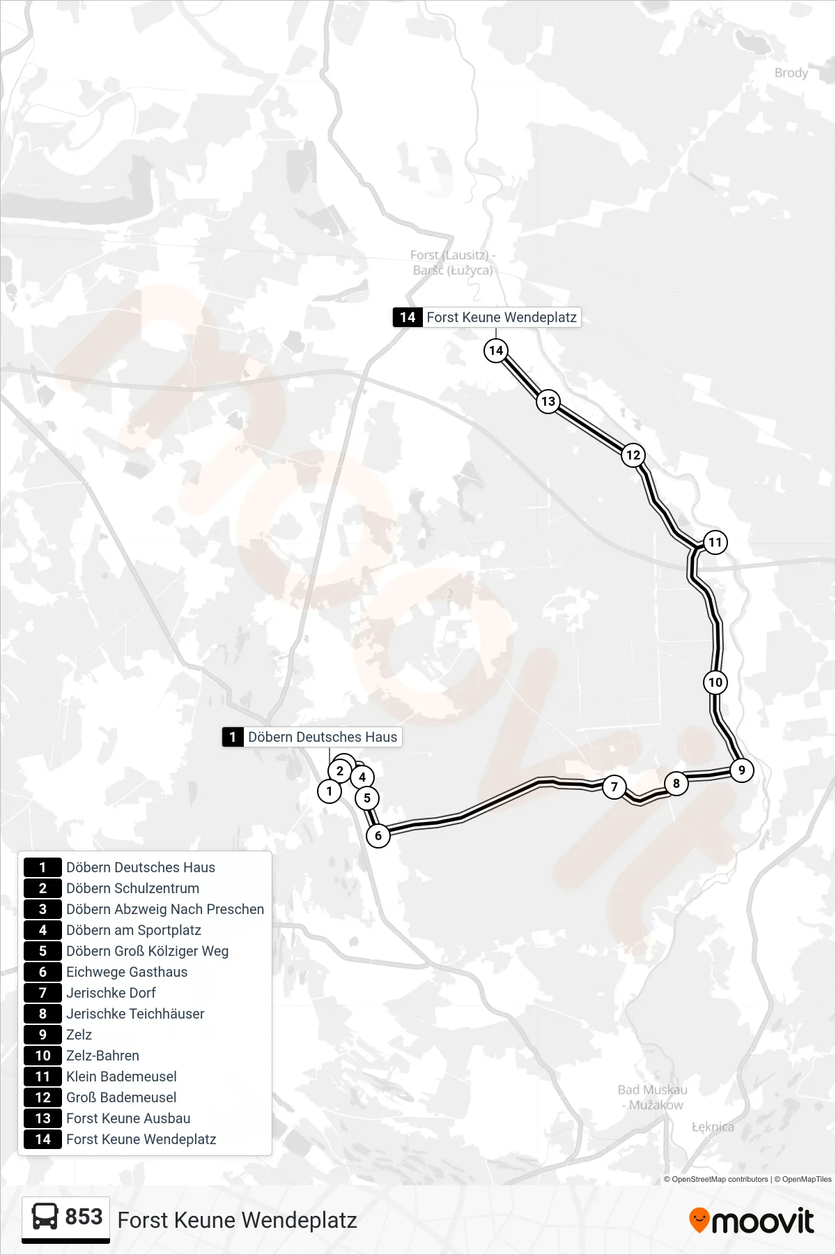 Linie 853 (Bus) Richtung Forst Keune Wendeplatz: Route und Haltestellen auf der Karte