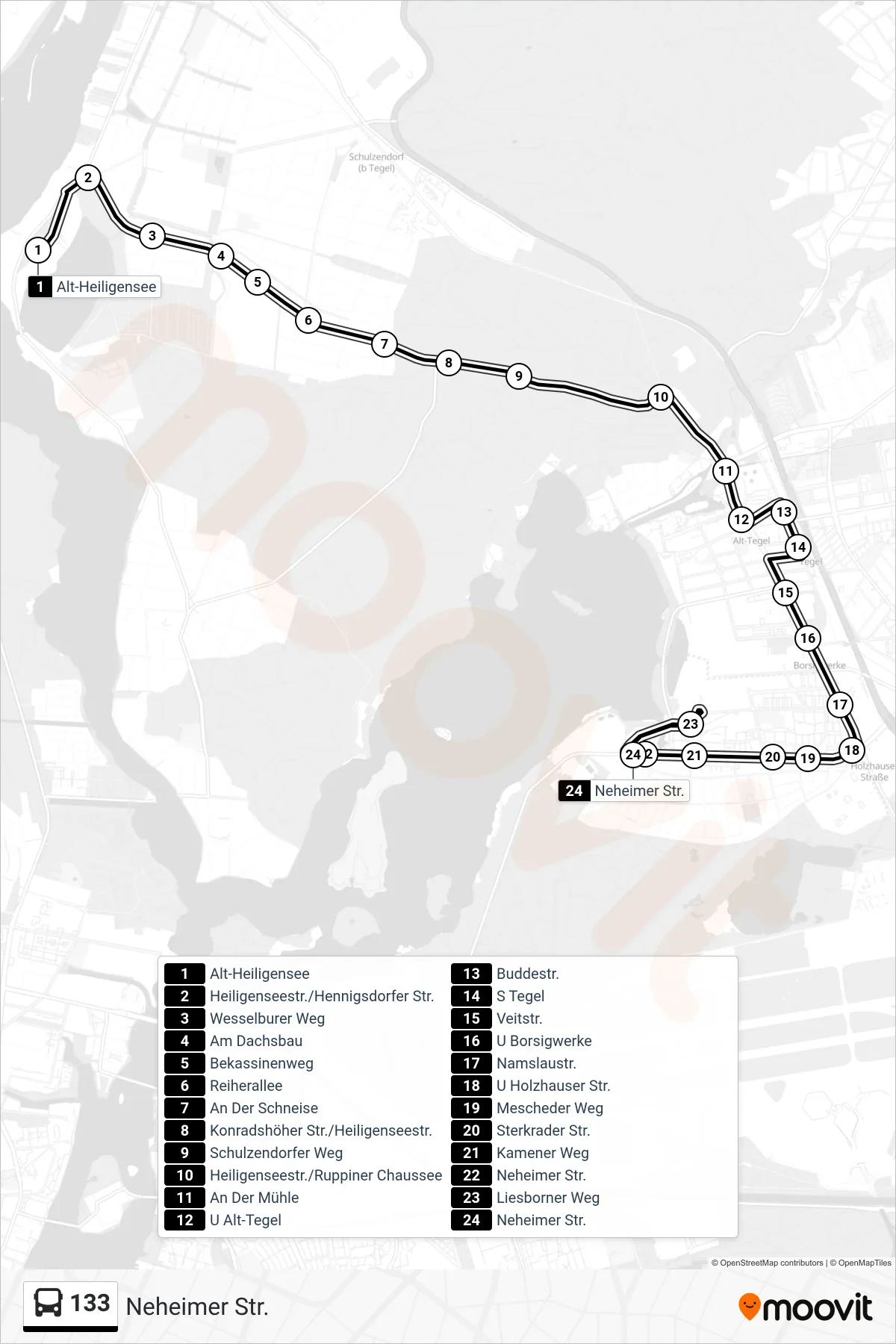 Linie 133 (Bus) Richtung Neheimer Str.: Route und Haltestellen auf der Karte