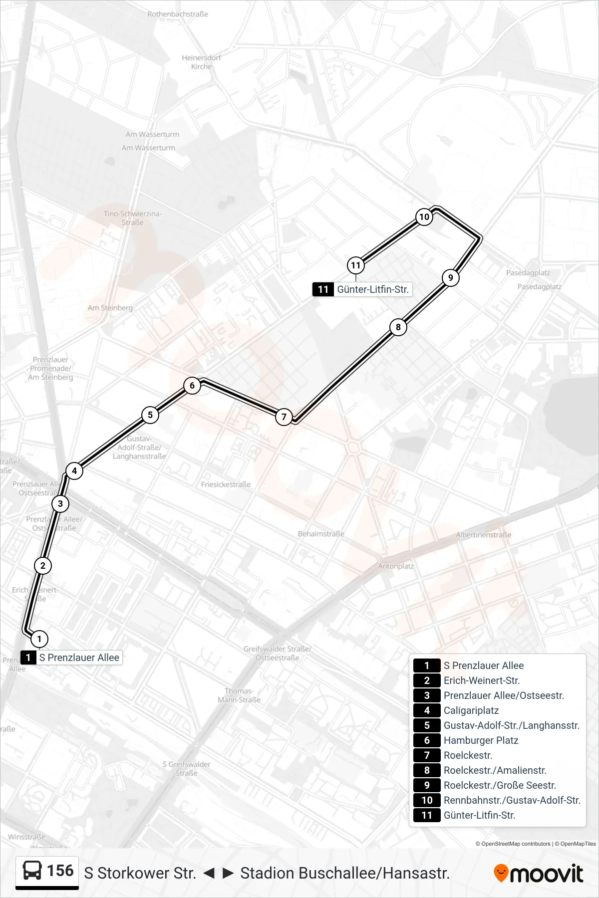 Linie 156 (Bus) Richtung Günter-Litfin-Str.: Route und Haltestellen auf der Karte