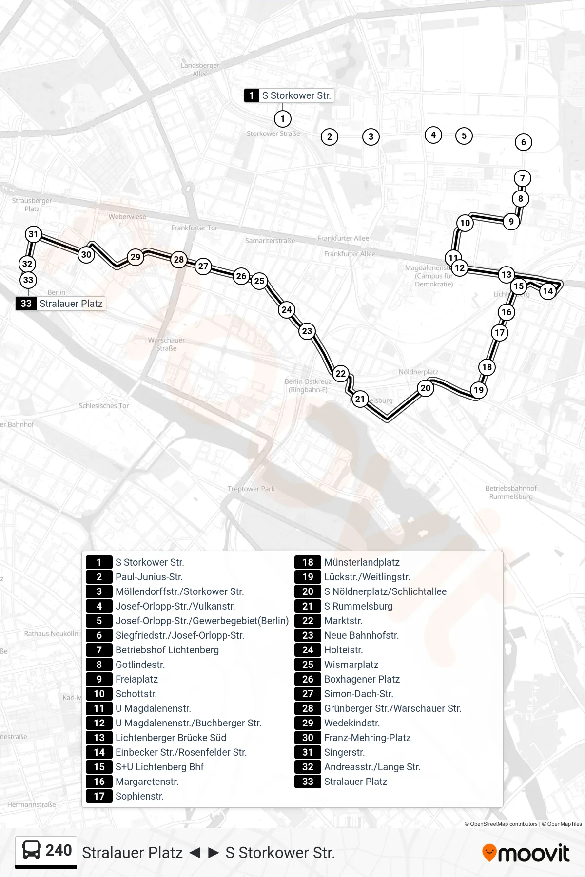 Linie 240 (Bus) Richtung Stralauer Platz: Route und Haltestellen auf der Karte