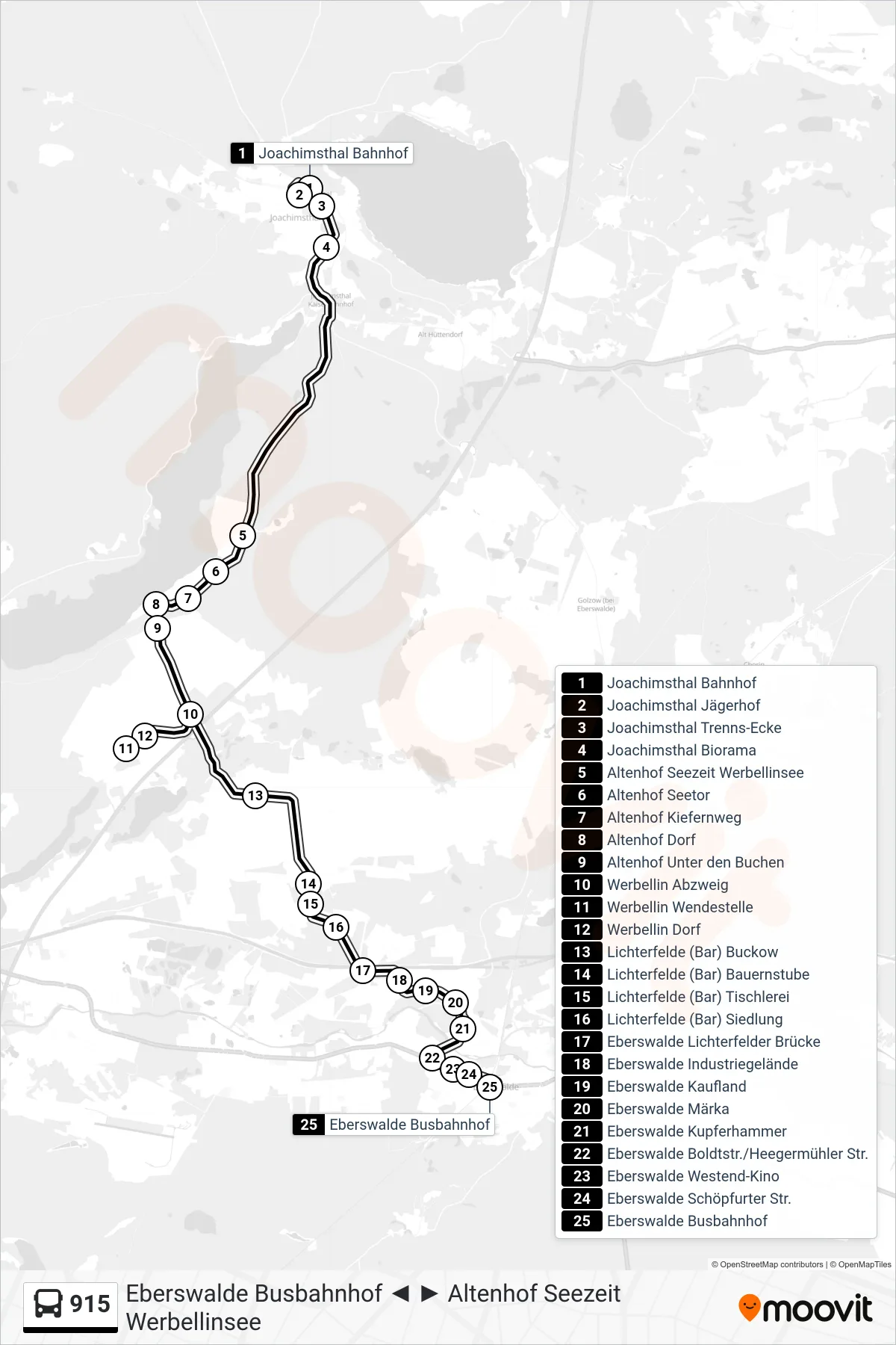 Linie 915 (Bus) Richtung Eberswalde Busbahnhof: Route und Haltestellen auf der Karte
