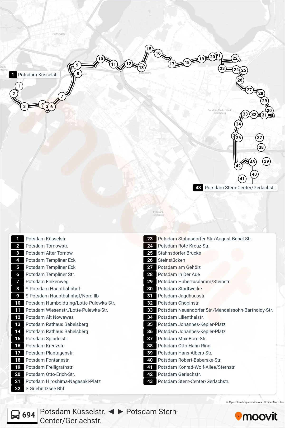 694 bus Line (Potsdam Stern-Center/Gerlachstr.) route and stops on a map
