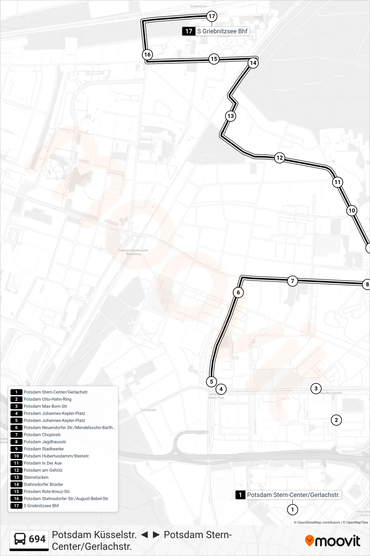 694 bus Line (S Griebnitzsee Bhf) route and stops on a map