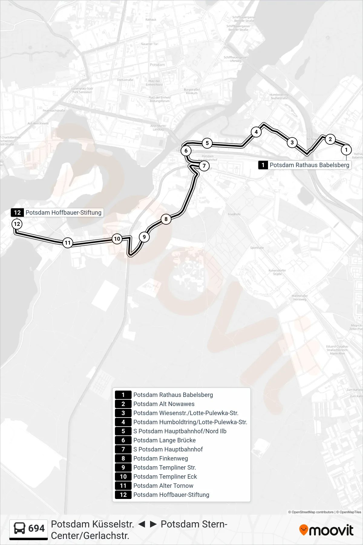 694 bus Line (Potsdam Hoffbauer-Stiftung) route and stops on a map