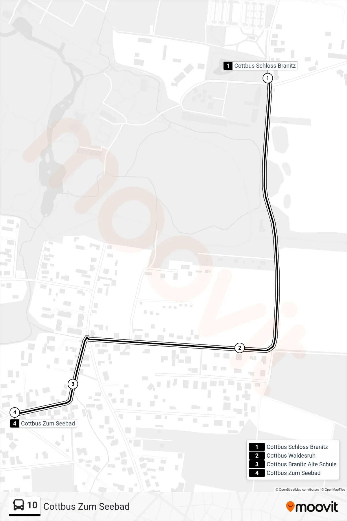 Linie 10 (Bus) Richtung Cottbus Zum Seebad: Route und Haltestellen auf der Karte