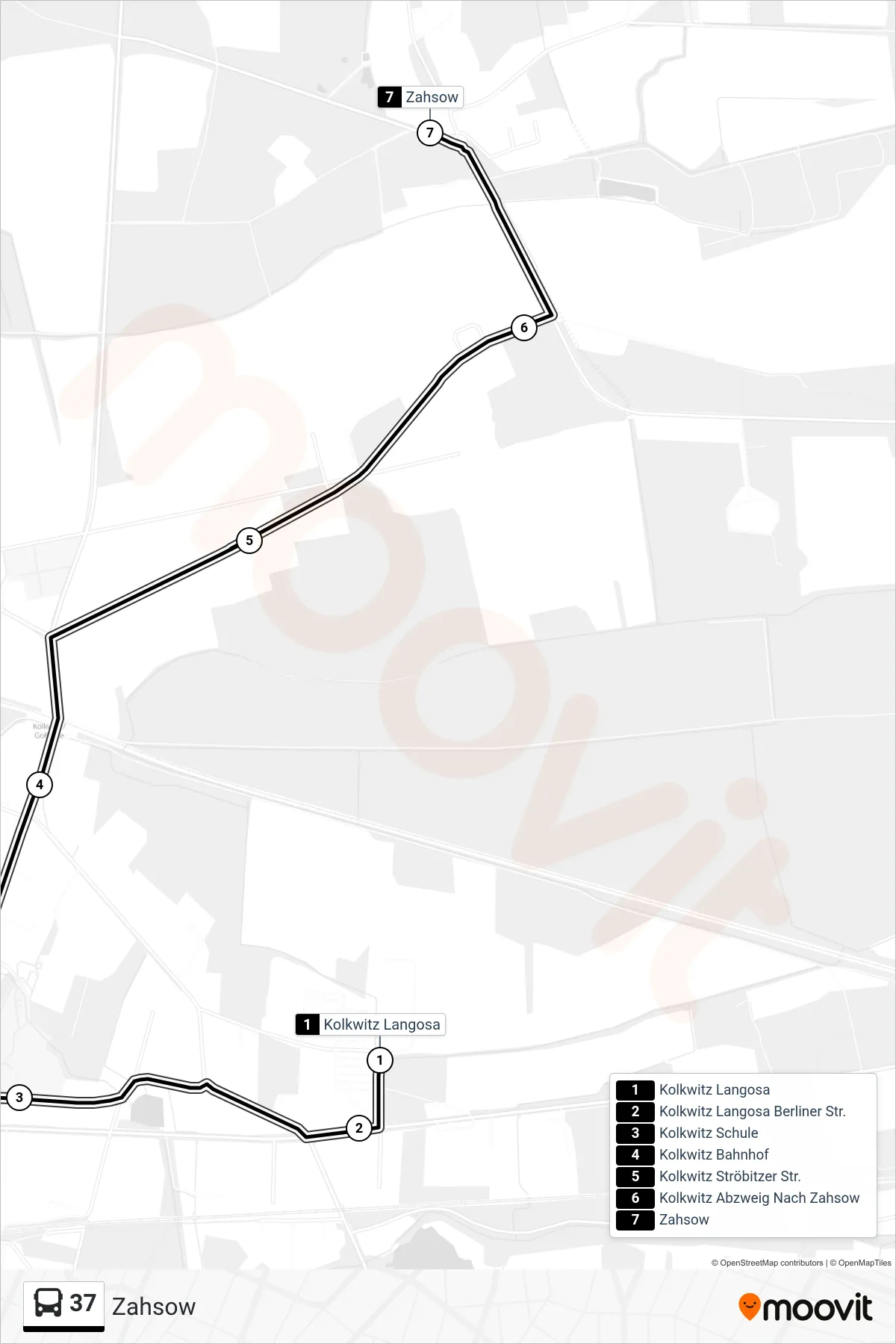 Linie 37 (Bus) Richtung Zahsow: Route und Haltestellen auf der Karte