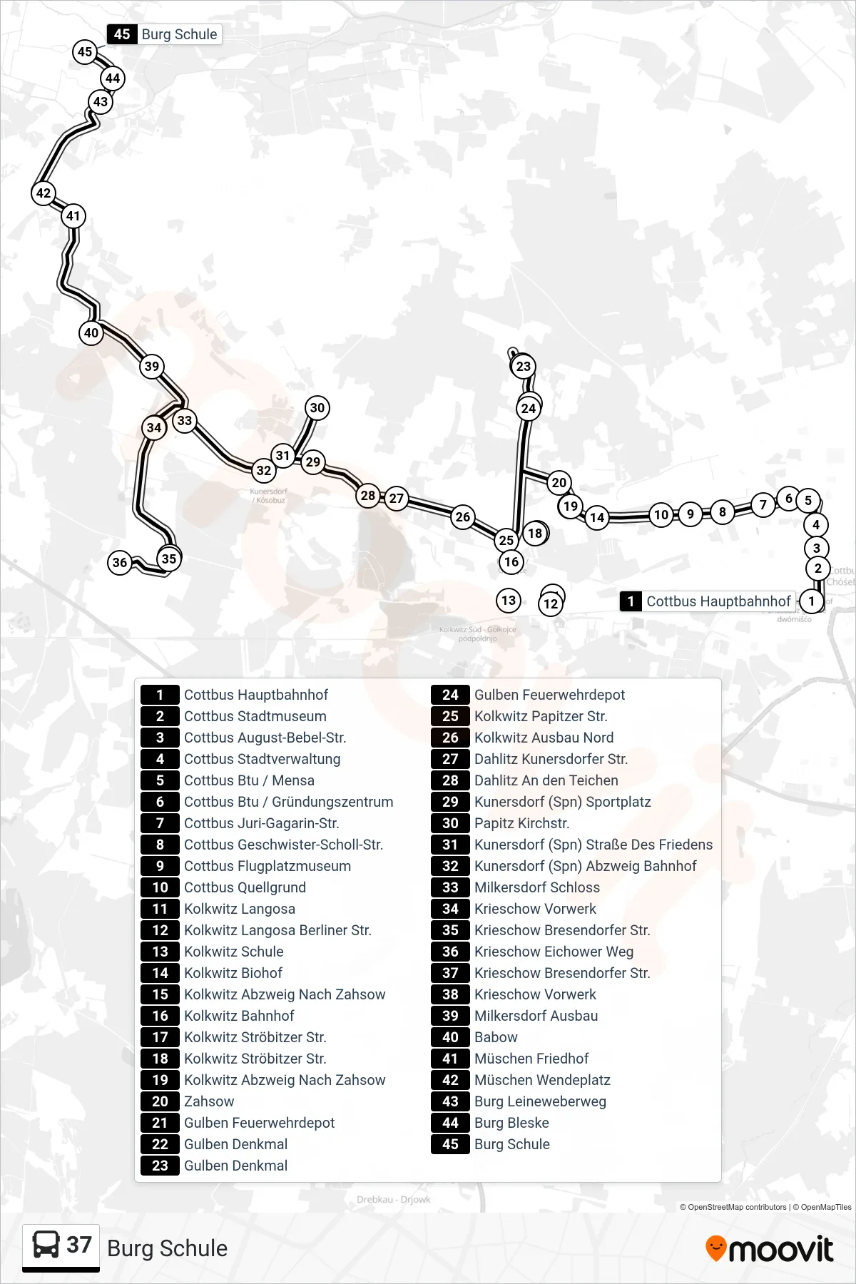 Linie 37 (Bus) Richtung Burg Schule: Route und Haltestellen auf der Karte