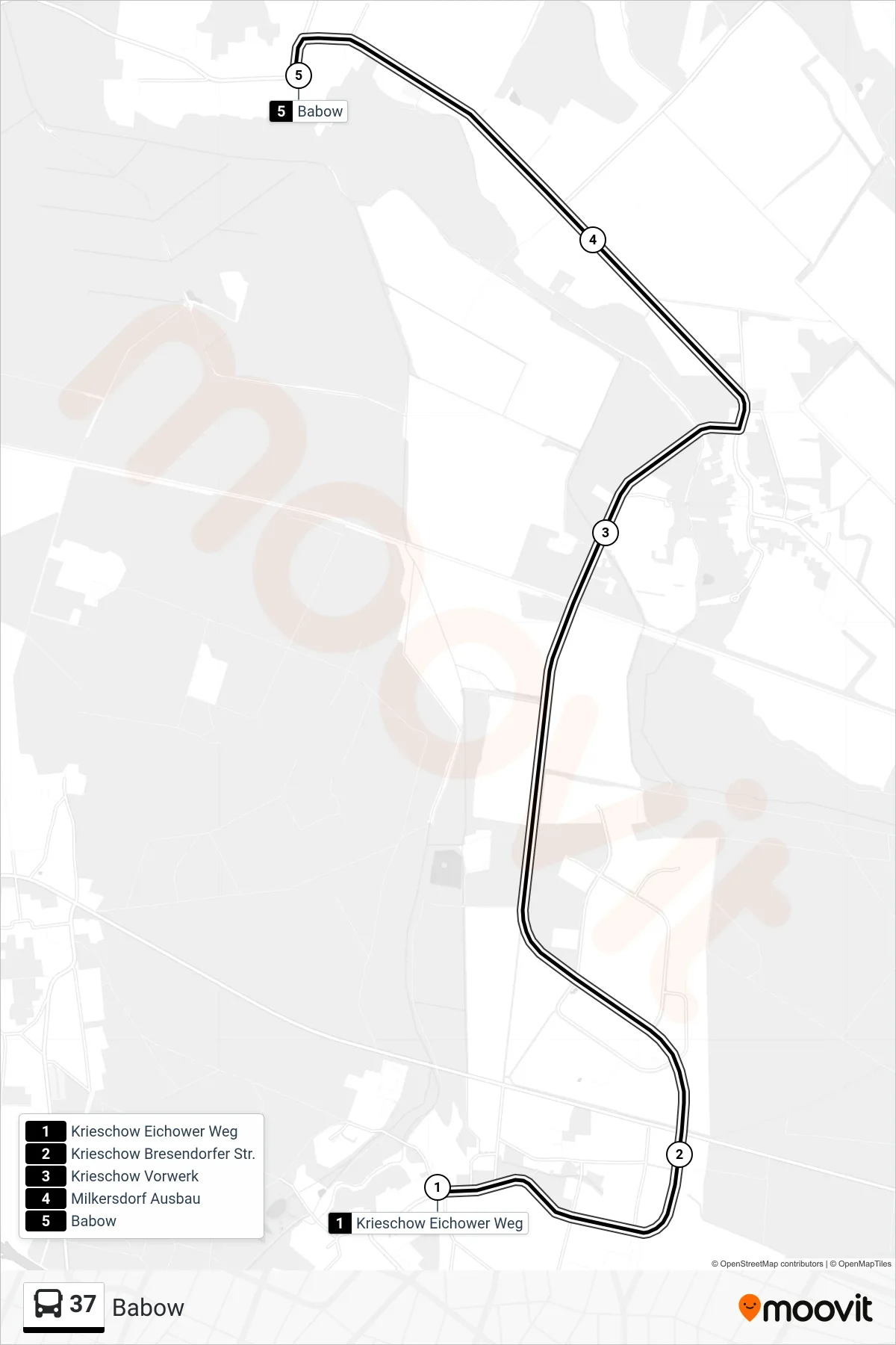 Linie 37 (Bus) Richtung Babow: Route und Haltestellen auf der Karte