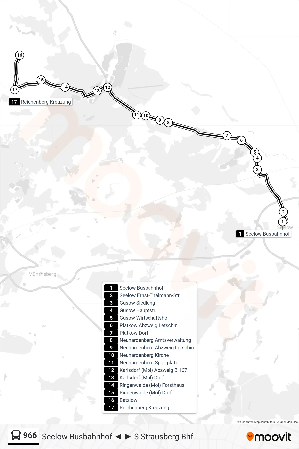 Linie 966 (Bus) Richtung Reichenberg Kreuzung: Route und Haltestellen auf der Karte