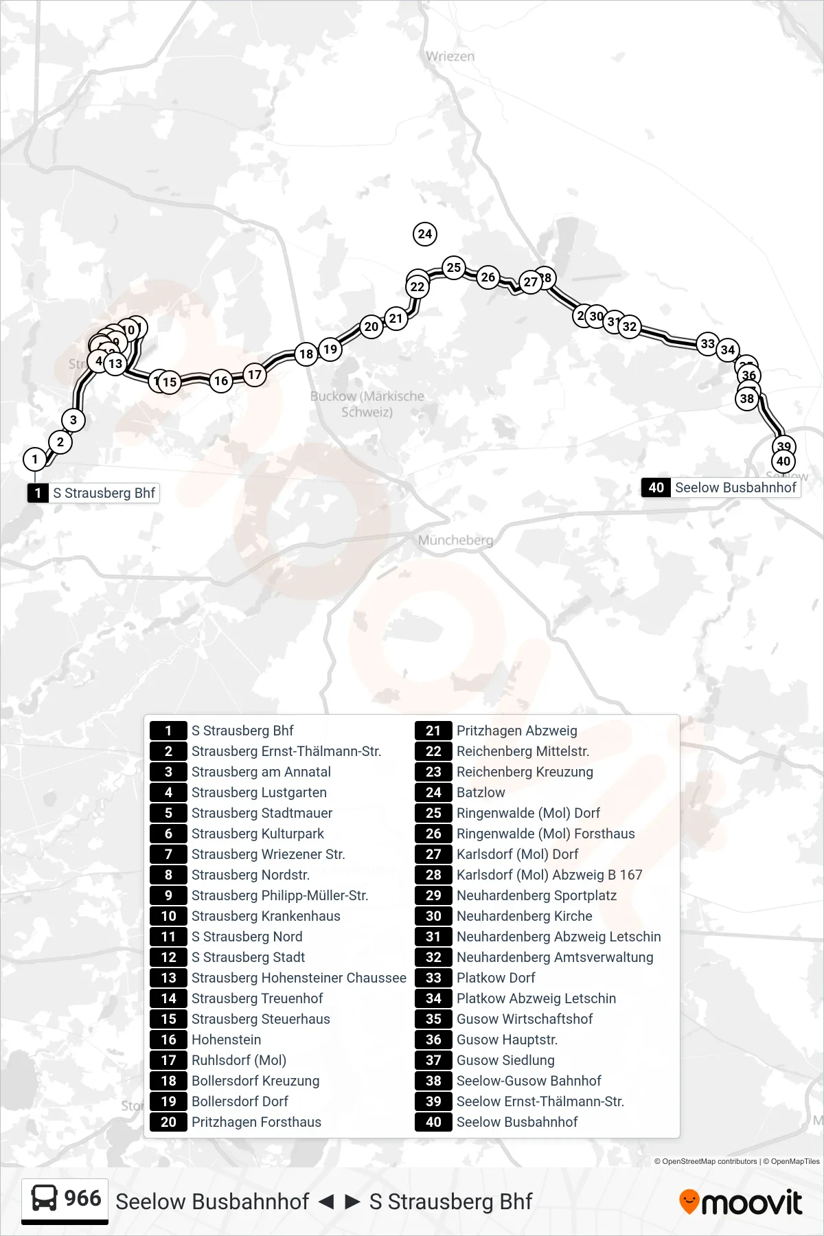 Linie 966 (Bus) Richtung Seelow Busbahnhof: Route und Haltestellen auf der Karte