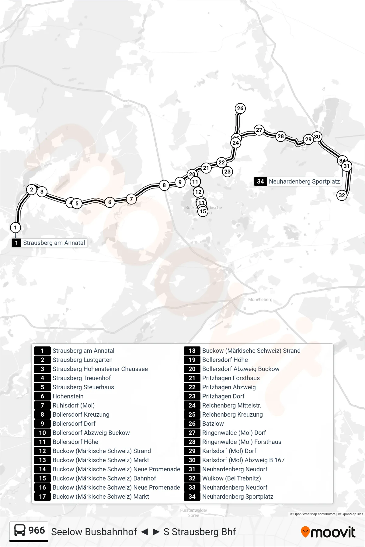 966 bus Line (Neuhardenberg Sportplatz) route and stops on a map