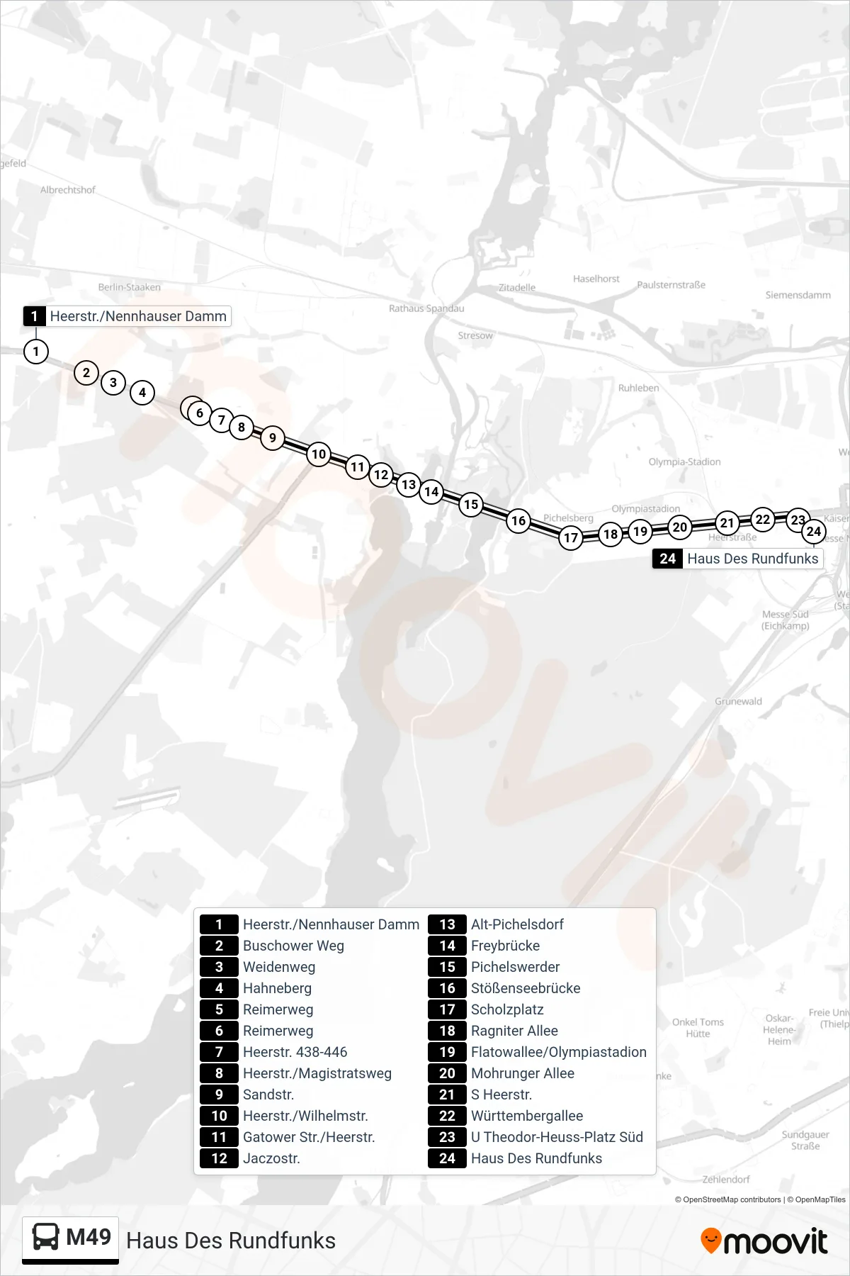 Linie M49 (Bus) Richtung Haus Des Rundfunks: Route und Haltestellen auf der Karte