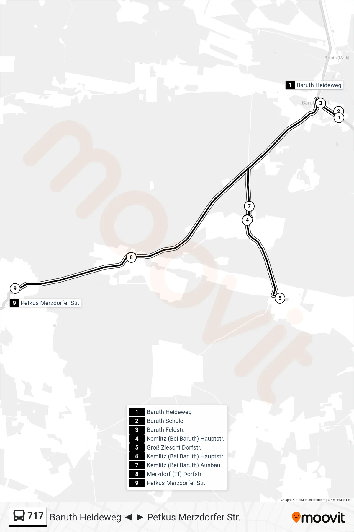 Linie 717 (Bus) Richtung Petkus Merzdorfer Str.: Route und Haltestellen auf der Karte