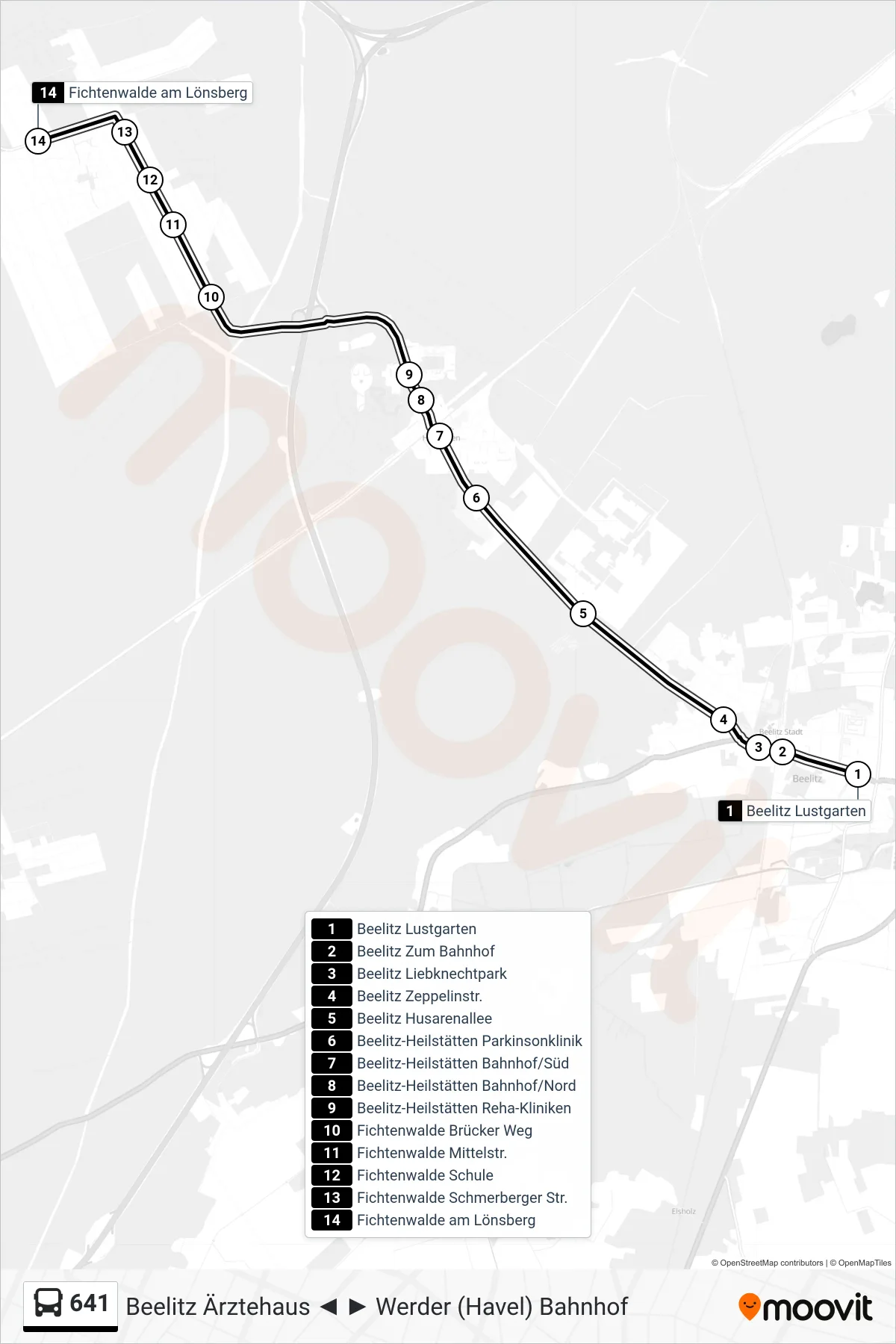 Linie 641 (Bus) Richtung Fichtenwalde am Lönsberg: Route und Haltestellen auf der Karte