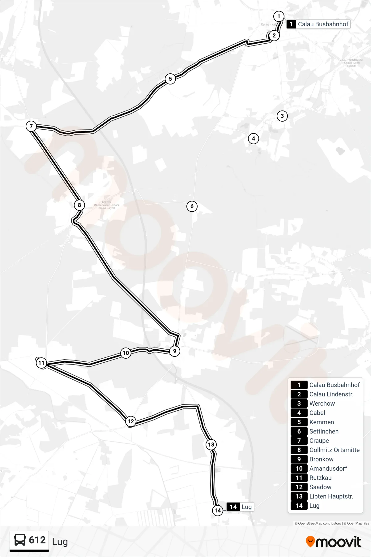Linie 612 (Bus) Richtung Lug: Route und Haltestellen auf der Karte