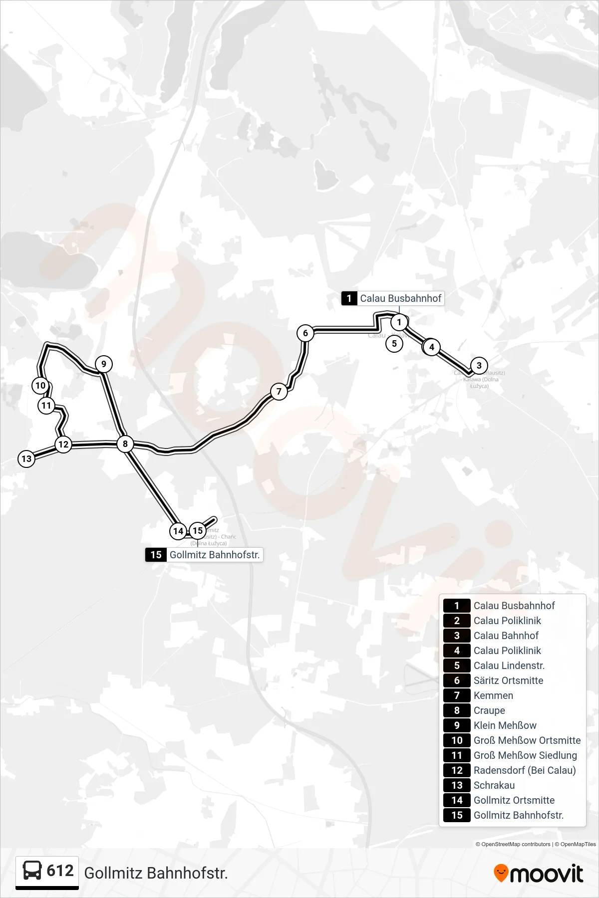 Linie 612 (Bus) Richtung Gollmitz Bahnhofstr.: Route und Haltestellen auf der Karte