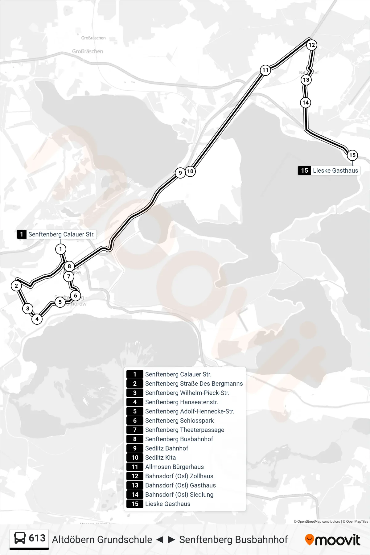 613 bus Line (Lieske Gasthaus) route and stops on a map