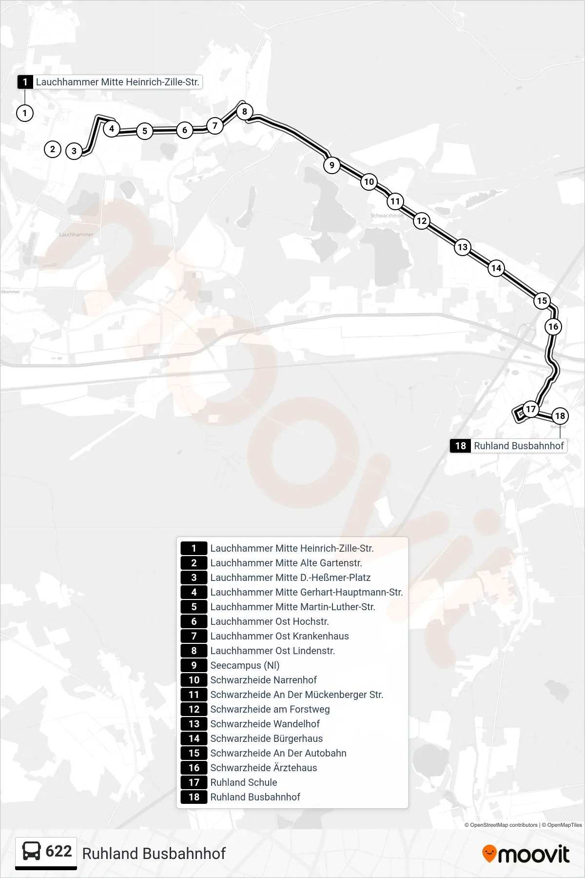 Linie 622 (Bus) Richtung Ruhland Busbahnhof: Route und Haltestellen auf der Karte
