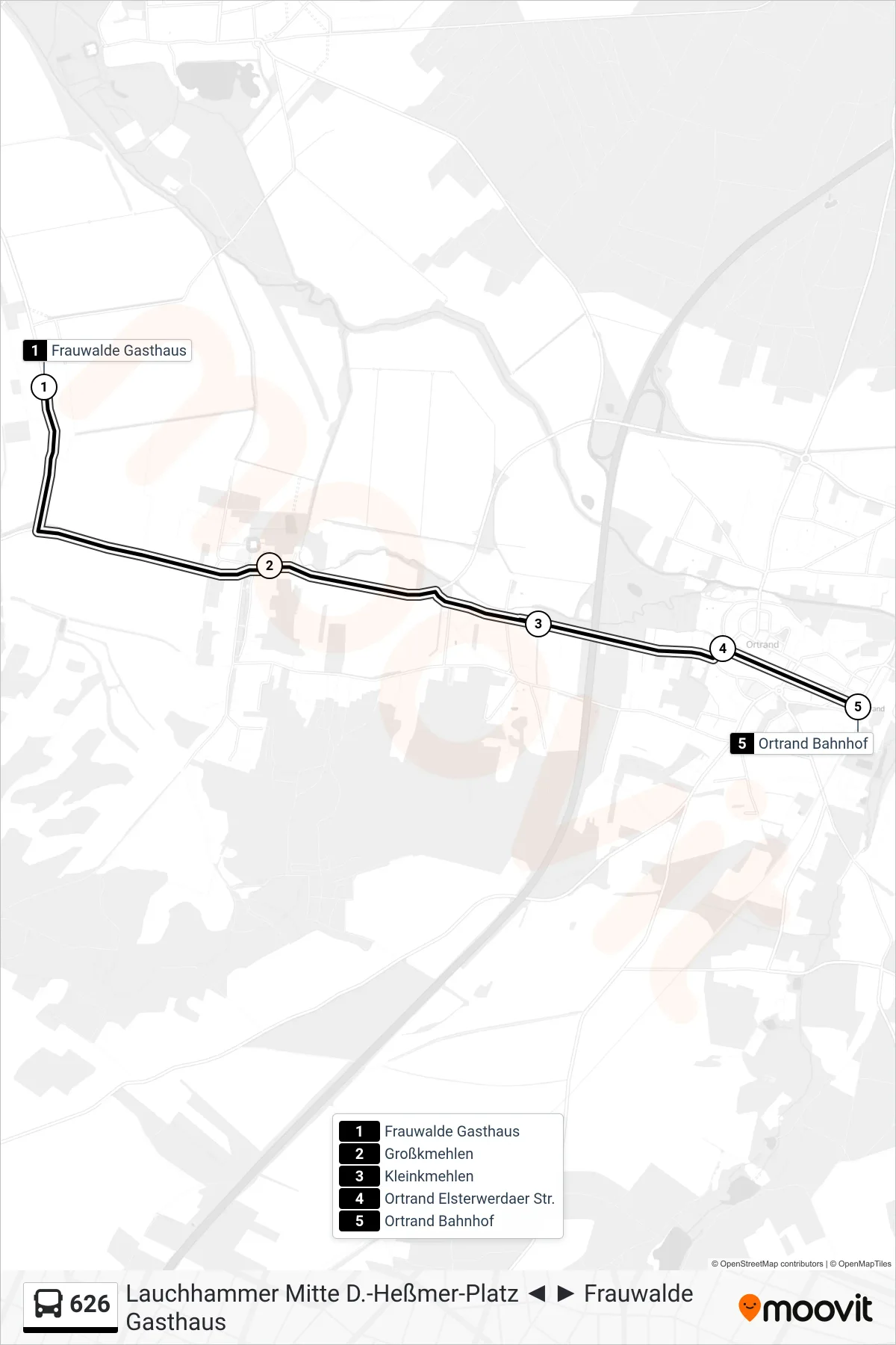 Linie 626 (Bus) Richtung Ortrand Bahnhof: Route und Haltestellen auf der Karte