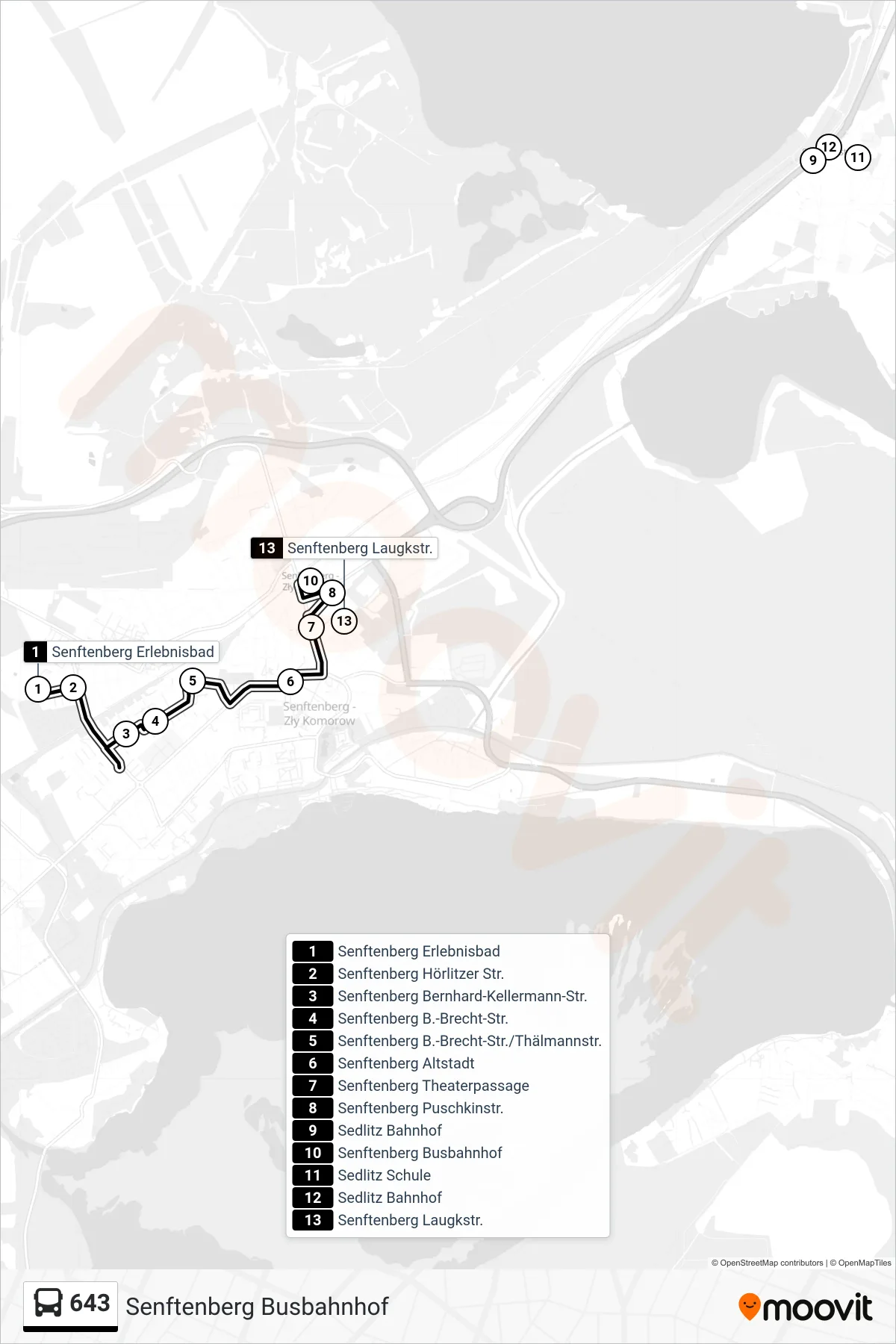 Linie 643 (Bus) Richtung Senftenberg Busbahnhof: Route und Haltestellen auf der Karte