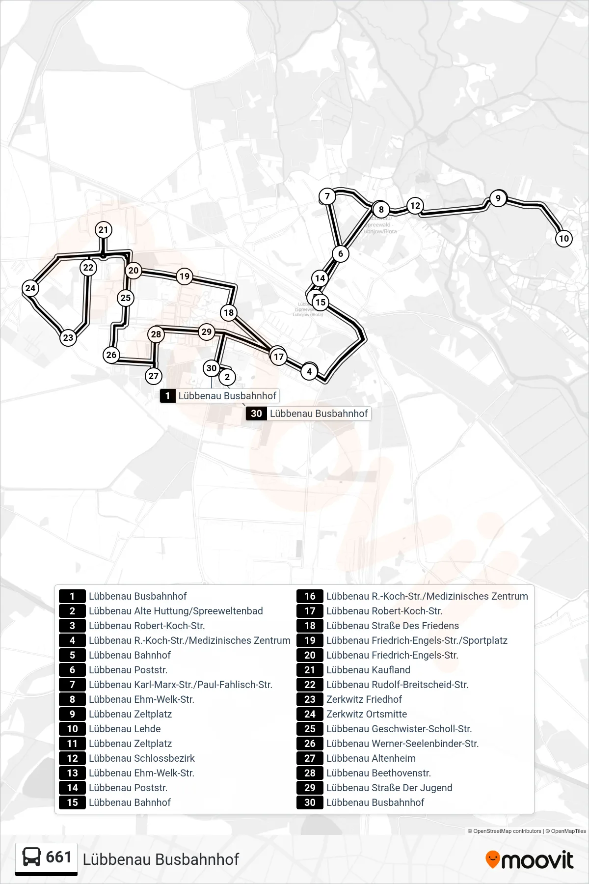 Linie 661 (Bus) Richtung Lübbenau Busbahnhof: Route und Haltestellen auf der Karte