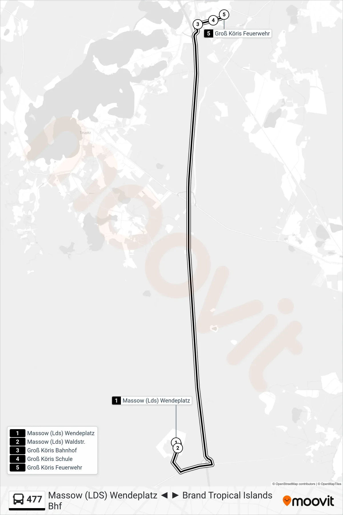 477 bus Line (Groß Köris Feuerwehr) route and stops on a map