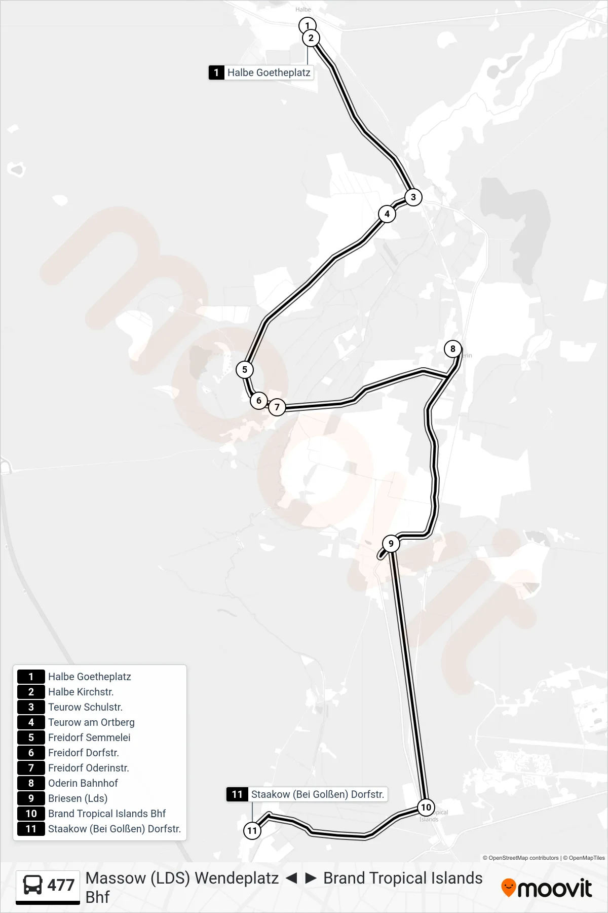 Linie 477 (Bus) Richtung Staakow (Bei Golßen) Dorfstr.: Route und Haltestellen auf der Karte