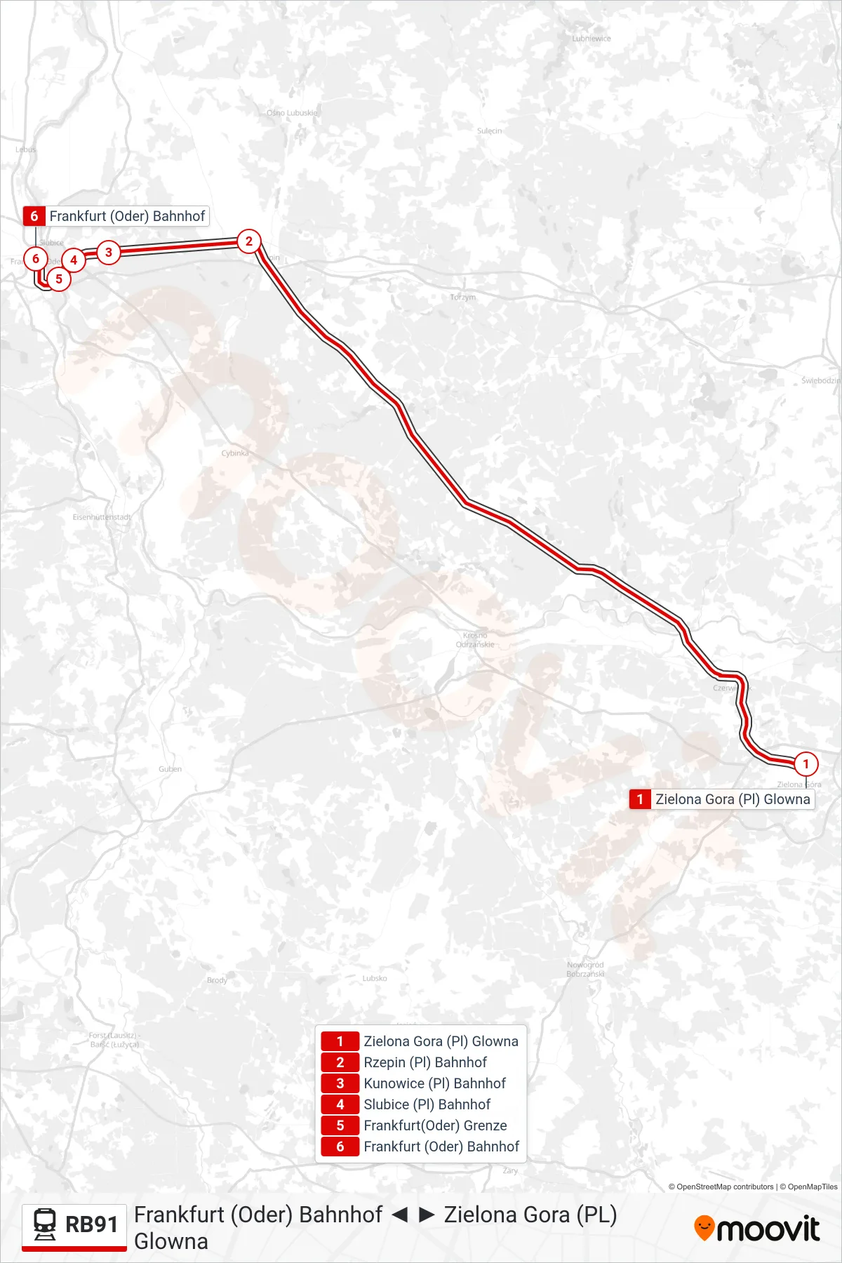 Linie RB91 (Bahn) Richtung Frankfurt (Oder) Bahnhof: Route und Haltestellen auf der Karte