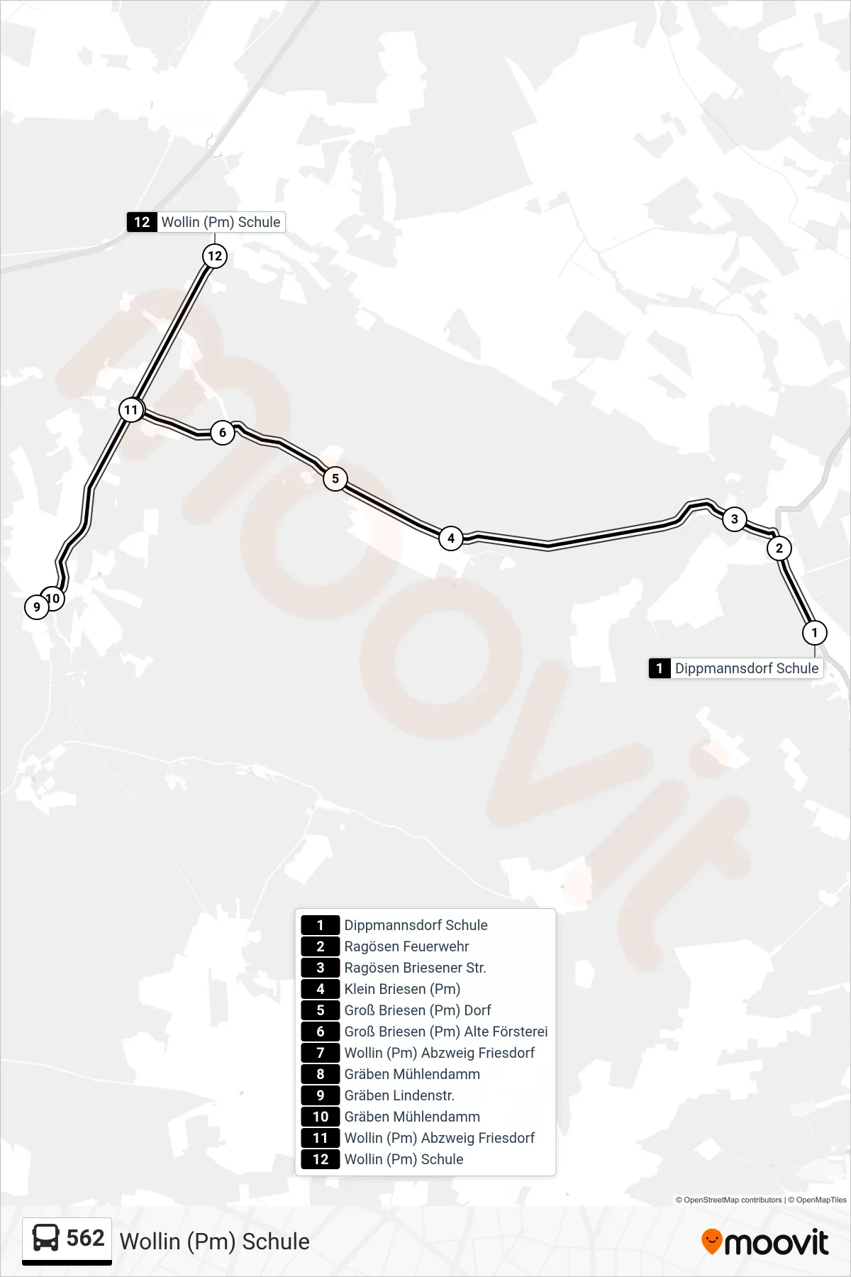 562 bus Line (Wollin (Pm) Schule) route and stops on a map